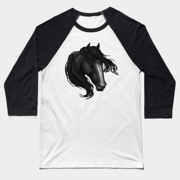 Horse Head - Black Blaze Baseball T-Shirt by FalconArt